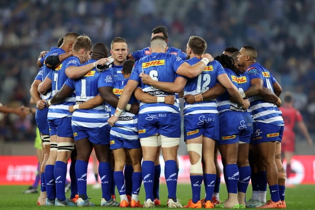 CAPE TOWN, SOUTH AFRICA - MAY 16: DHL Stormers huddle during the United Rugby Championship match between DHL Stormers and Cardiff Rugby held at DHL Stadium on May16, 2024 in Cape Town, South Africa. (Photo by Shaun Roy/Gallo Images)