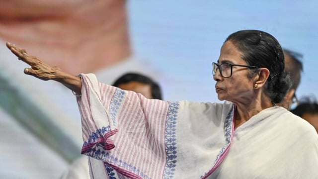 West Bengal chief minister Mamata Banerjee during the foundation stone laying event of several government projects, in Purba Bardhaman, on Tuesday. (PTI)
