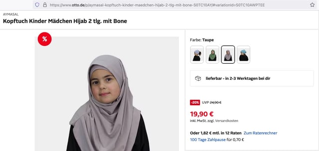 Screenshot von der Otto-Seite: Geld machen mit Islamisten-Kleidung. Foto: Screenshot/JF