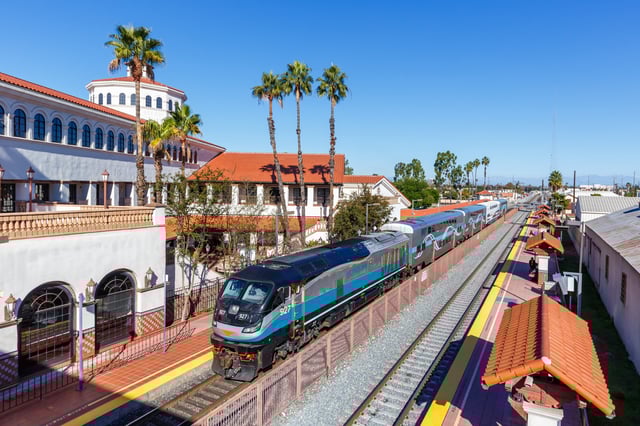 Metrolink commuter rail train at Santa Ana railway station near Los Angeles, United States, November 6, 2022.