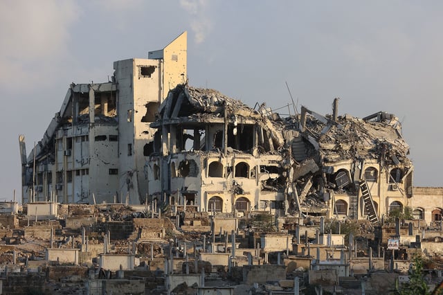 The destroyed Gaza municipality building in Gaza City on August 26.
