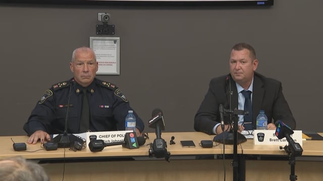 Chief Richard Johnston and Sgt. Brett Carlton spoke to reporters Tuesday at a news conference in Barrie, Ont., updating the public on an investigation into the killing and dismembering of two people they say lived at the same encampment as their alleged killer.