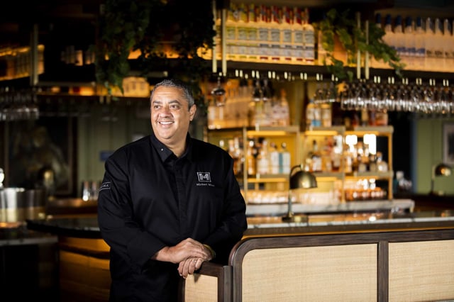 Chef Michael Mina, pictured at Bungalow Kitchen in Tiburon in 2022.