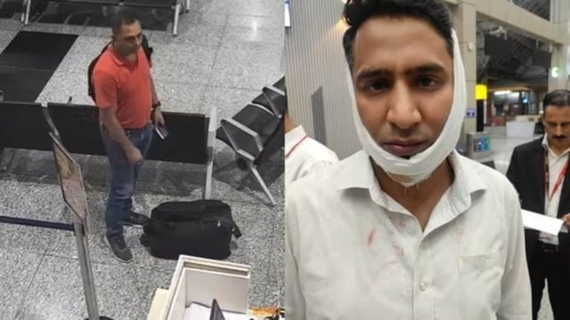 The incident occurred at Srinagar Airport last week, when the officer (L) assaulted four SpiceJet staffers, leaving them with a spinal fracture and injuries to the jaw. 