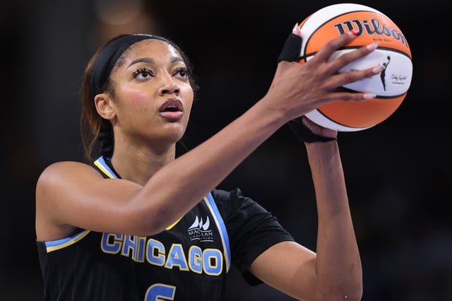 Angel Reese #5 of the Chicago Sky shoots a free throw against the Las Vegas Aces at Wintrust Arena on August 25, 2025 in Chicago, Illinois.