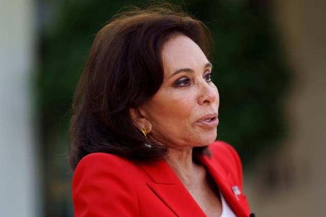 Jeanine Pirro speaks to the media outside the White House in Washington, DC, on Monday, August 11, 2025.