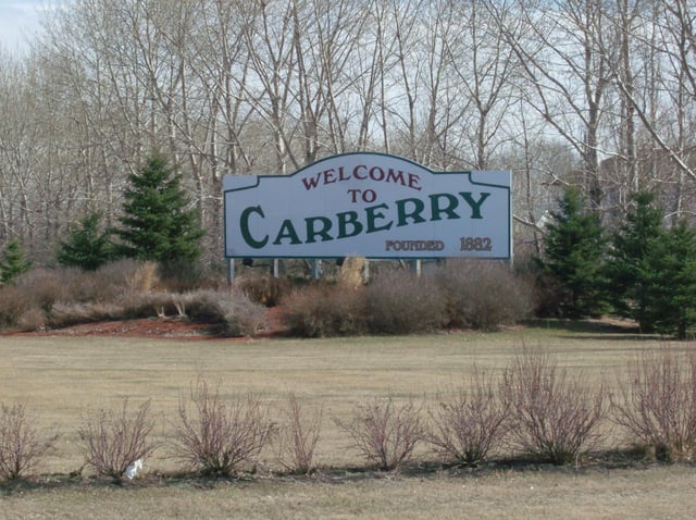 A sign welcoming visitors to Carberry, Man., is seen in this file photo. Organizers of the town’s annual Homecoming Festival say the event has been cancelled this year and rebranded as the Prairie Harvest Festival after an internal probe uncovered financial irregularities that have been turned over to the RCMP.