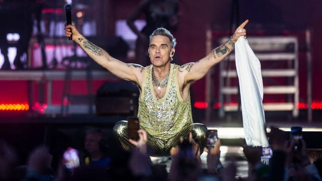Robbie Williams in Denmark in 2023. Angels remains his most popular song and has been streamed almost 700 million streams on Spotify