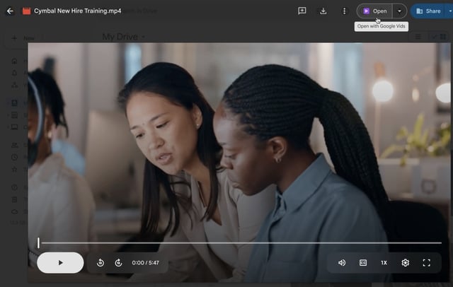 Videos in Drive can now be opened directly in Google Vids for editing. Image: Google Workspace demo