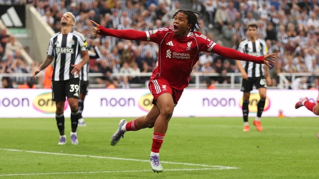 Ngumoha arrived unmarked at the back post to sweep in Liverpool’s winner at St James’ Park in Monday night’s dramatic encounter