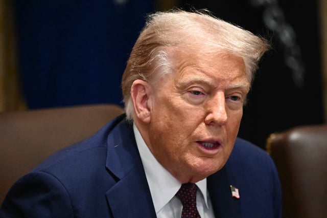 President Donald Trump speaks during a cabinet meeting in the Cabinet Room of the White House in Washington, DC on August 26, 2025.