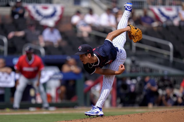 ATLANTA, GEORGIA - JULY 12: Jonah Tong #16 of the New York Mets pitches in the second inning during the 2025 All-Star Futures Game at Truist Park on July 12, 2025 in Atlanta, Georgia. (Photo by Matt Dirksen/Getty Images)