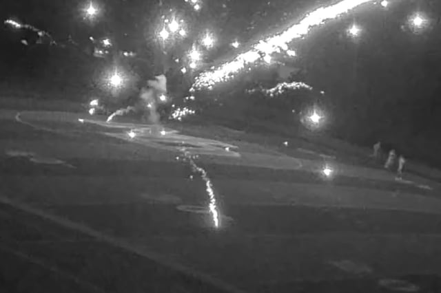 Surveillance footage shows fireworks being set off on the Mount Diablo High School football field in Concord, Calif.