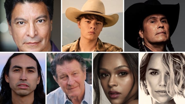 (Clockwise from Left) Gil Birmingham, Brecken Merrill, Mo Brings Plenty, Arielle Kebbel, Ash Santos, Brett Cullen and Tatanka Means