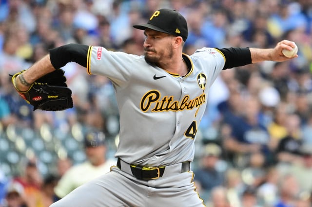Aug 11, 2025; Milwaukee, Wisconsin, USA;  Pittsburgh Pirates starting pitcher Andrew Heaney (45) throws a pitch in the first inning against the Milwaukee Brewers at American Family Field. Mandatory Credit: Benny Sieu-Imagn Images/File Photo