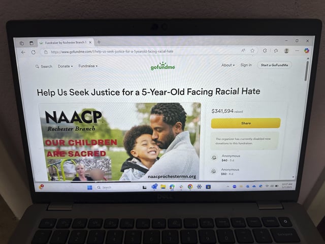 FILE - An online fundraiser on GoFundMe organized by the NAACP raises money for a Rochester family on May 7, 2025. (AP Photo/Terry Tang, File)