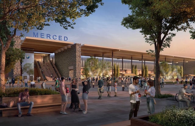 Renderings of the California High-Speed Rail Authority’s Central Valley Station in Merced.