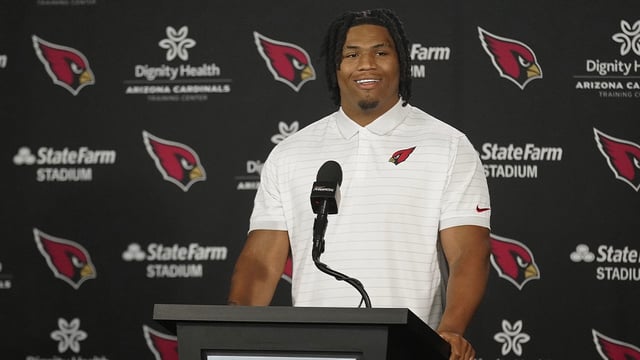 Cardinals defensive lineman Walter Nolen smiles as he answers questions during the introductory news conference inside the Arizona Cardinals training facility on April 25, 2025, in Tempe. Patrick Breen/The Republic / USA TODAY NETWORK via Imagn Images