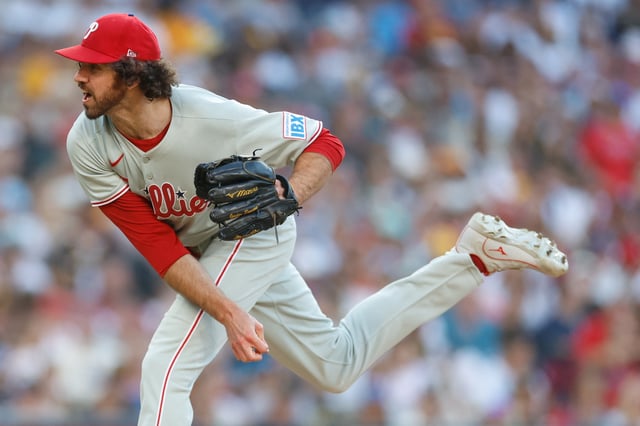 Jul 12, 2025; San Diego, California, USA; Philadelphia Phillies relief pitcher Jordan Romano (68) throws a pitch during the seventh inning against the San Diego Padres at Petco Park. Mandatory Credit: David Frerker-Imagn Images/File Photo