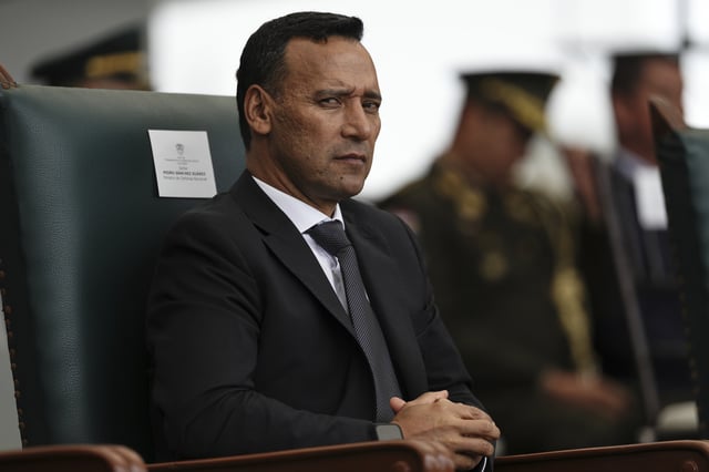 FILE - Colombia's Defense Minister Pedro Sanchez attends a military ceremony in Bogota, Colombia, June 6, 2025. (AP Photo/Ivan Valencia, File)