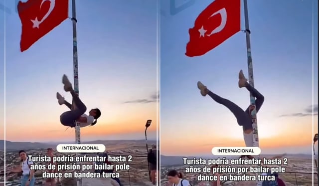 Turista baila en el asta donde ondeaba la bandera de Turquía y ahora enfrenta cargos