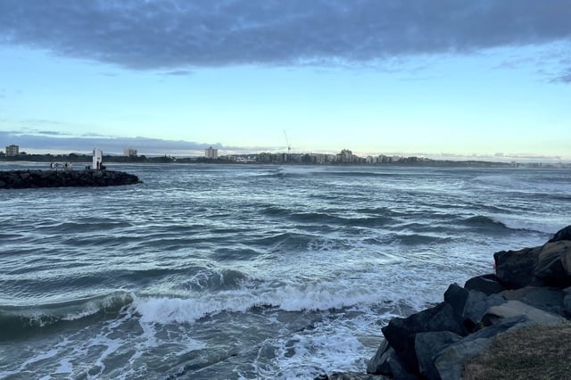 The Mooloolah River mouth, which is the entry and exit point for the Mooloolaba Harbour.