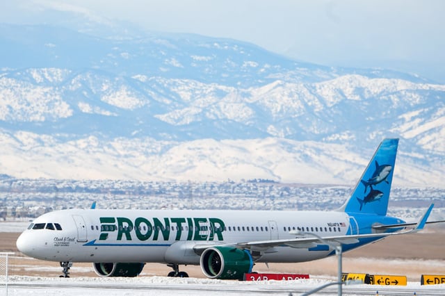 A Frontier Airlines jetliner at Denver International Airport in Denver, Colo., on Jan. 16, 2024.