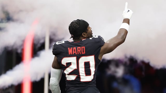 Nov 24, 2024; Houston, Texas, USA; Houston Texans safety Jimmie Ward (20) is introduced before playing against the Tennessee Titans at NRG Stadium. Mandatory Credit: Thomas Shea-Imagn Images