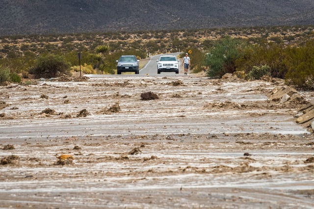 Flooding impacts a road in California’s Joshua Tree National Park in February 2019.
