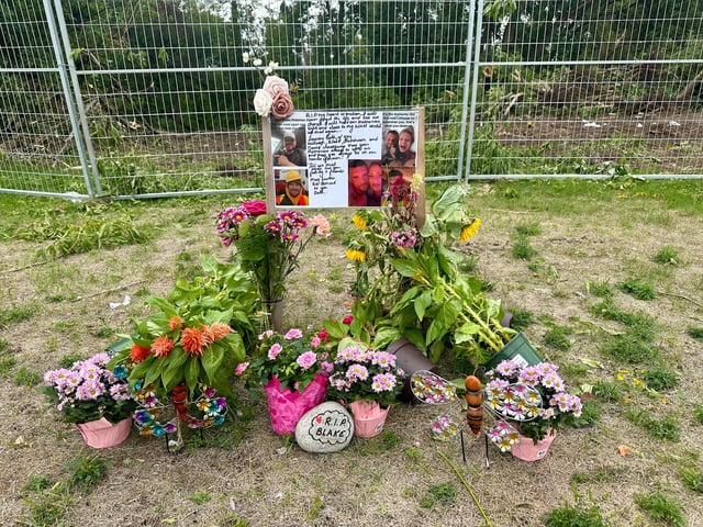 Memorial for two men murdered at a homeless encampment on Anne Street in Barrie.