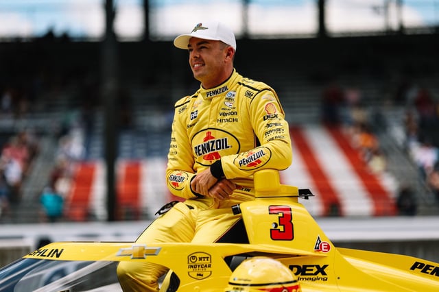 Scott McLaughlin sits atop his Team Penske IndyCar. Image Joe Skibinski