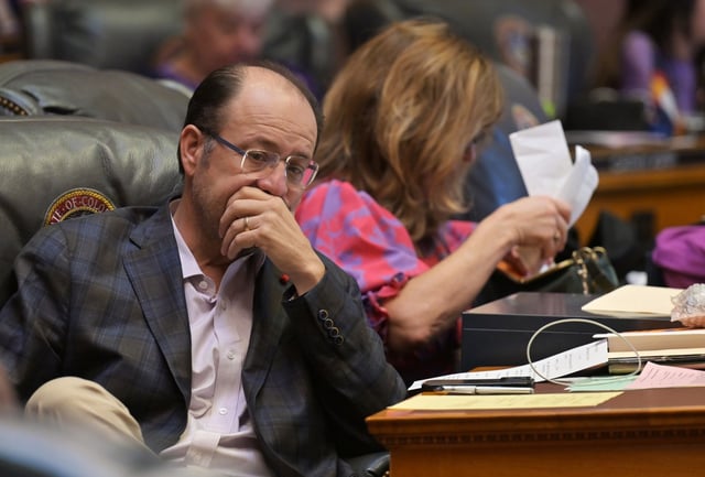 State Sen. Robert Rodriguez listens as Sen. Lisa Frizell, not pictured, speaks in the Senate chambers at the start of the final day of the special legislative session at the Colorado State Capitol in Denver, on Aug. 26, 2025. (Photo by RJ Sangosti/The Denver Post)