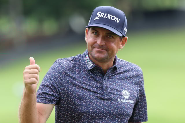 ATLANTA, GEORGIA - AUGUST 23: Keegan Bradley of the United States reacts on the 18th green during the third round of the TOUR Championship 2025 at East Lake Golf Club on August 23, 2025 in Atlanta, Georgia. (Photo by Kevin C. Cox/Getty Images)