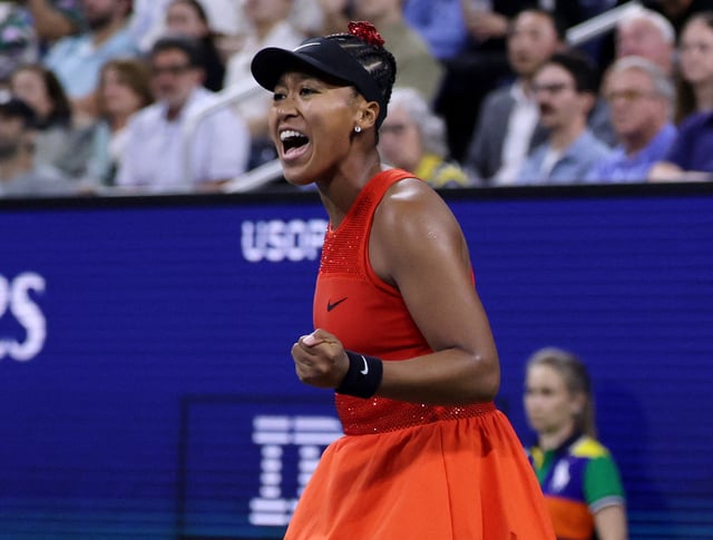 Tennis - U.S. Open - Flushing Meadows, New York, United States - August 26, 2025 Japan's Naomi Osaka celebrates winning her first round match against Belgium's Greet Minnen REUTERS/Jeenah Moon