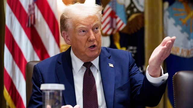 US President Donald Trump during a cabinet meeting at the White House in Washington, DC, US, on Tuesday, Aug. 26, 2025.