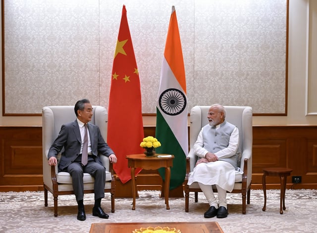 Indian Prime Minister Narendra Modi meets with visiting Chinese Foreign Minister Wang Yi in New Delhi, India on August 19, 2025.