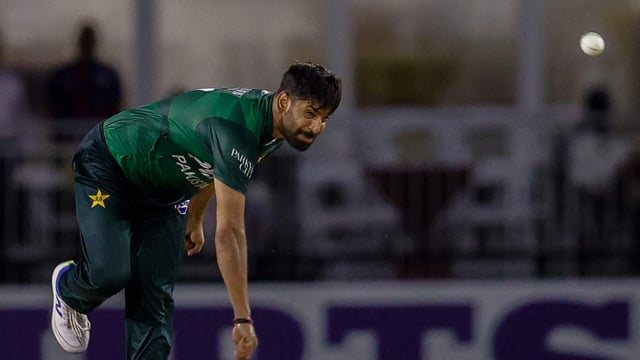 Haris Rauf in action for Pakistan vs West Indies.
