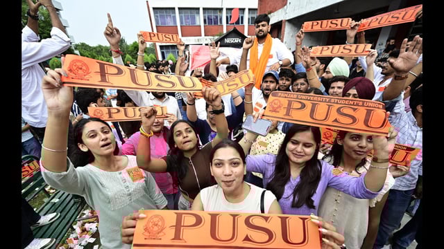 ELECTION BUZZ: The Panjab University campus has come alive with intense political activity ahead of the Panjab University Campus Students Council elections on September 3. (Ravi Kumar/HT)
