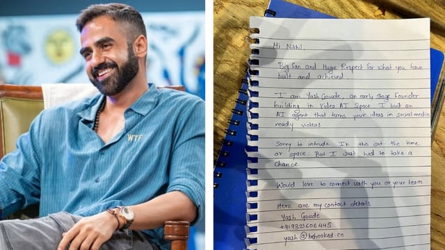 A Mumbai-based founder says he saw Nikhil Kamath in Bandra, sent him a note