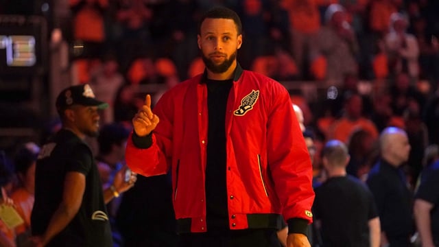 May 12, 2025; San Francisco, California, USA; Golden State Warriors guard Stephen Curry stands on the court before the start of the game against the Minnesota Timberwolves during game four of the second round for the 2025 NBA Playoffs at Chase Center. Mandatory Credit: Cary Edmondson-Imagn Images