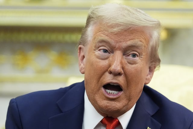 President Donald Trump speaks during a meeting with South Korean President Lee Jae Myung in the Oval Office of the White House, Monday, Aug. 25, 2025, in Washington. (AP Photo/Alex Brandon)
