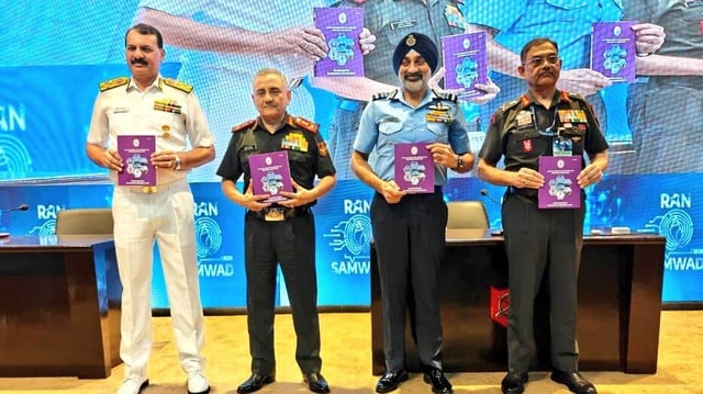 Chief of Defence Staff (CDS) General Anil Chauhan, Chief of the Naval Staff Admiral Dinesh K Tripathi, Chief of the Air Staff Air Chief Marshal AP Singh, and Vice Chief of the Army Staff Lieutenant General Pushpendra Singh at the ceremony.