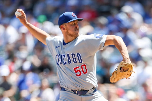 Chicago Cubs starting pitcher Jameson Taillon delivers during the first inning of a baseball game against the Los Angeles Angels, Sunday, Aug. 24, 2025, in Anaheim, Calif. (AP Photo/Eric Thayer)