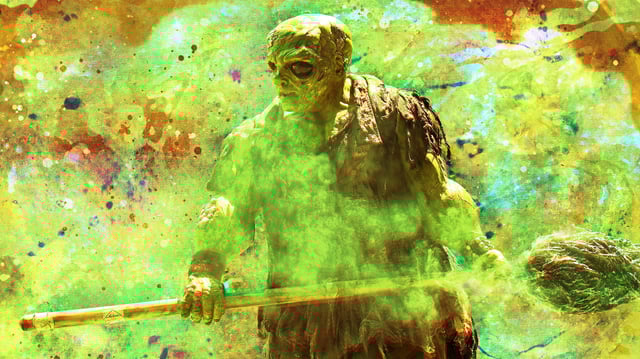 A photo illustration of Peter Dinklage as “Toxie” in the action in "The Toxic Avenger."