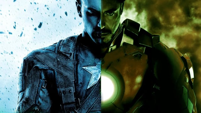 Chris Evans as Captain America and Robert Downey Jr's Iron Man with a green tint
