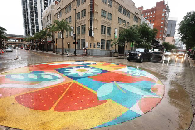 This art painted on the street at the intersection of S. Orange Ave. and Church Street is pictured on Tuesday, June 11, 2024. (Stephen M. Dowell/Orlando Sentinel)
