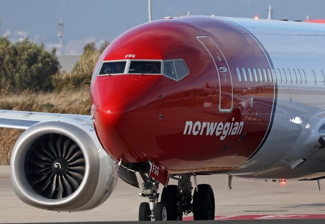 A Boeing 737 MAX 8 from a Norwegian company prepares for takeoff on the runway at Barcelona Airport in Barcelona, Spain, on January 6, 2025. (Photo by Joan Valls/Urbanandsport/NurPhoto via Getty Images)