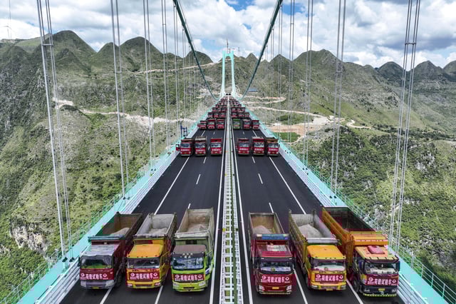 Load Testing On Huajiang Grand Canyon Bridge Underway In Guizhou, August 25, 2025.