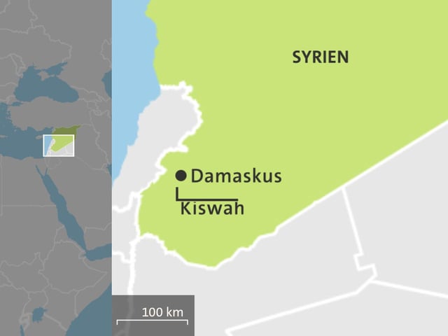 Karte: Syrien mit der Hauptstadt Damaskus und den Vorort Kiswah
