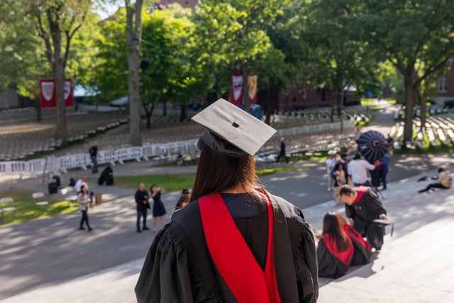 Graduation students, faculty, and family gather in Harvard Yard on May 28, 2025 in Cambridge, Massachusetts. Image for illustration purposes only.
